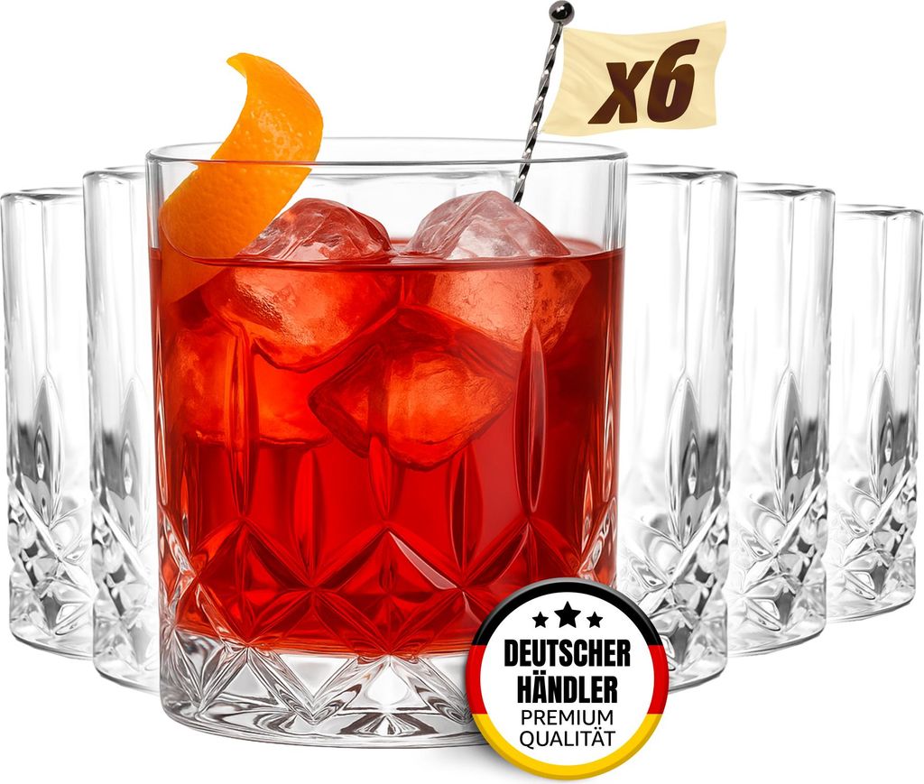 Muvell 6er Tumbler Gläser Set „Germany“ - 300 ml Trinkgläser & Wassergläser - 3 mm Glasstärke, Kristallklar & spülmaschinenfest - stabile ...