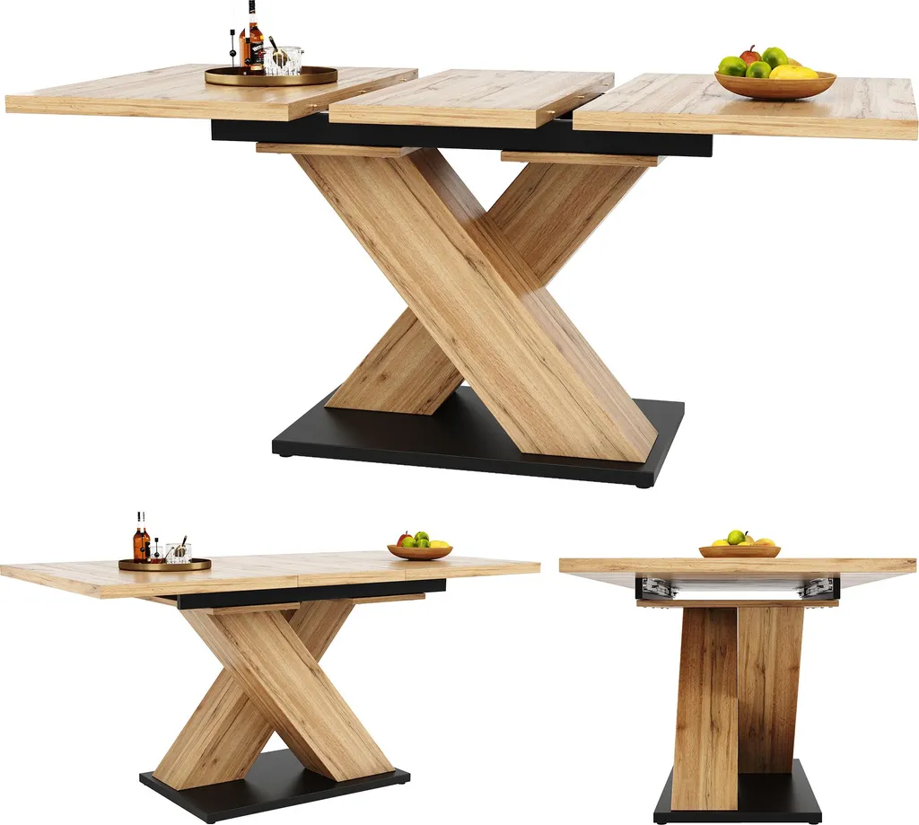 Table de cuisine avec rallonges intégrées bois clair extensible 158cm - 5