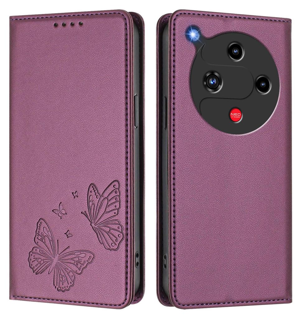 Lederhülle für ZTE Nubia Focus 2, Schmetterling Prägung Produktbild 