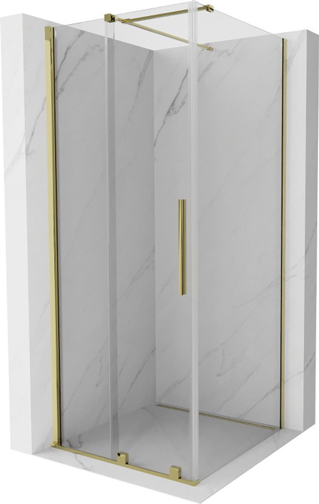 Mexen Velar ausziehbare Duschabtrennung 100 x 100 cm, transparent, Gold - 871-100-100-01-50