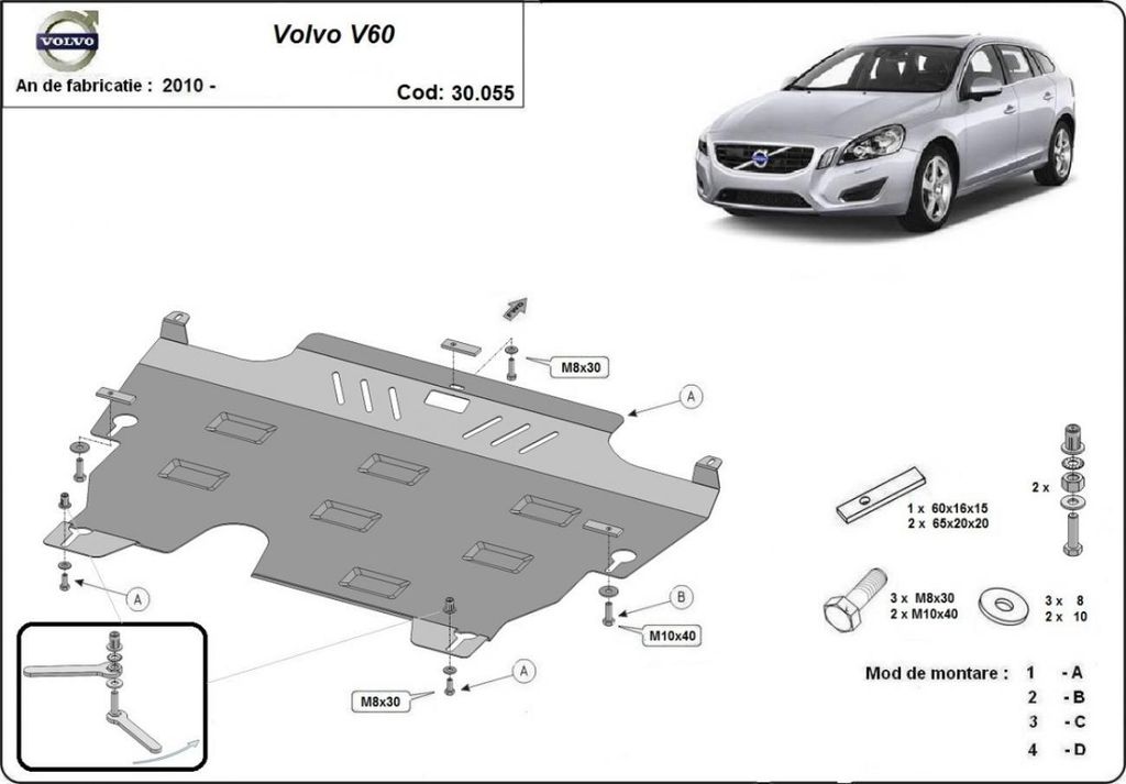 Stahl Unterfahrschutz für Motor und Getriebe Volvo V60