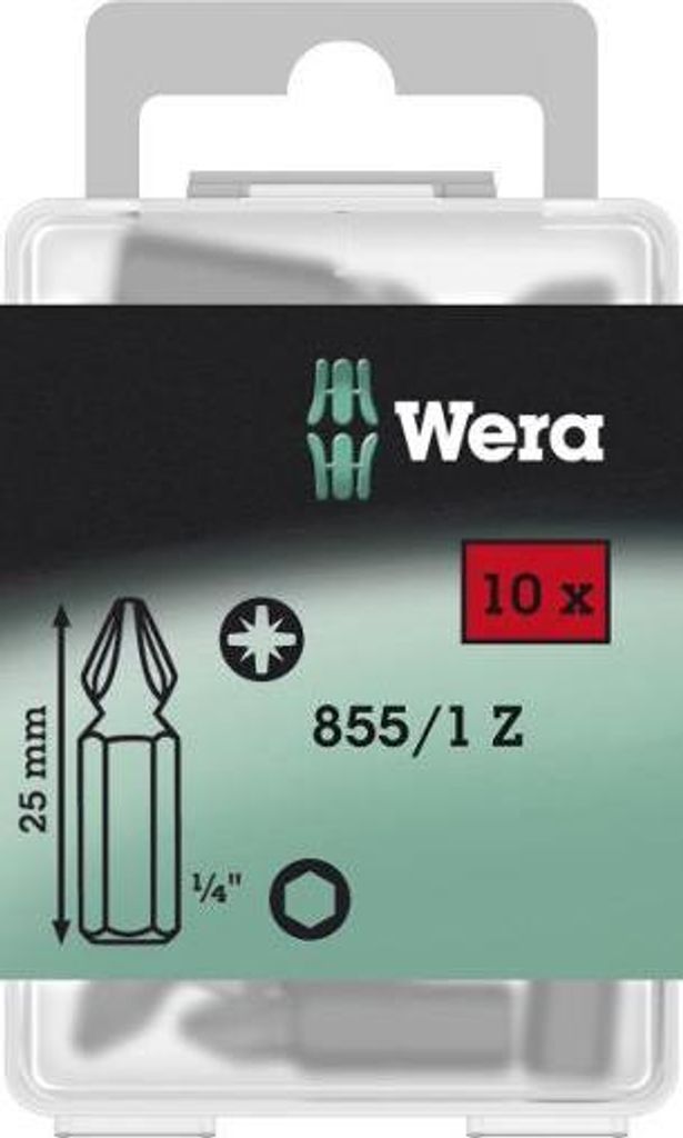 Wera 855/1 Z DIY SiS 05072403001 Philips bit PZ 1 Tool steel hardened D 6.3 10 pc(s)