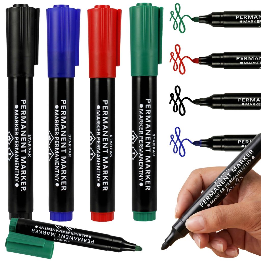 Permanentmarker mit Rundspitze, wasserfest, schnell trocknend, nicht abwischbar, 2,5 mm – 4er-Set