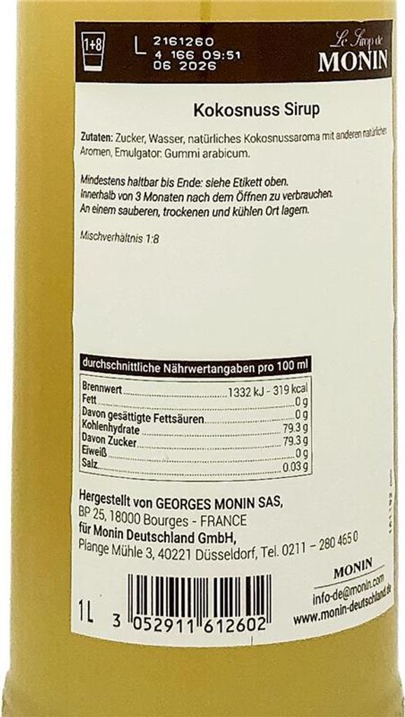 Monin Kokosnuss / Cocus Sirup 1000ml Produktbild 