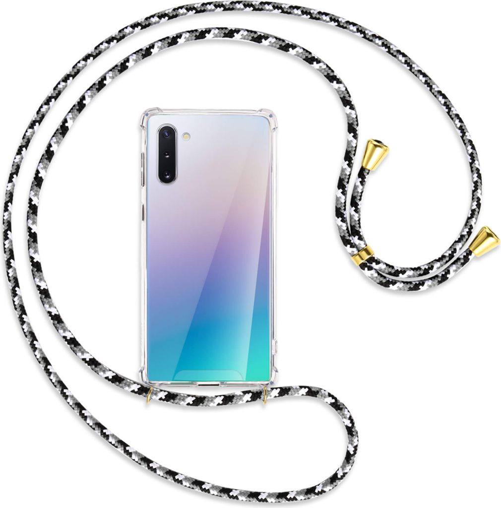 Handykette Backcover-Schutzhülle mit Band (Metall goldfarben) für Samsung Galaxy Note 10 (N970) - schwarz/grau/weiß