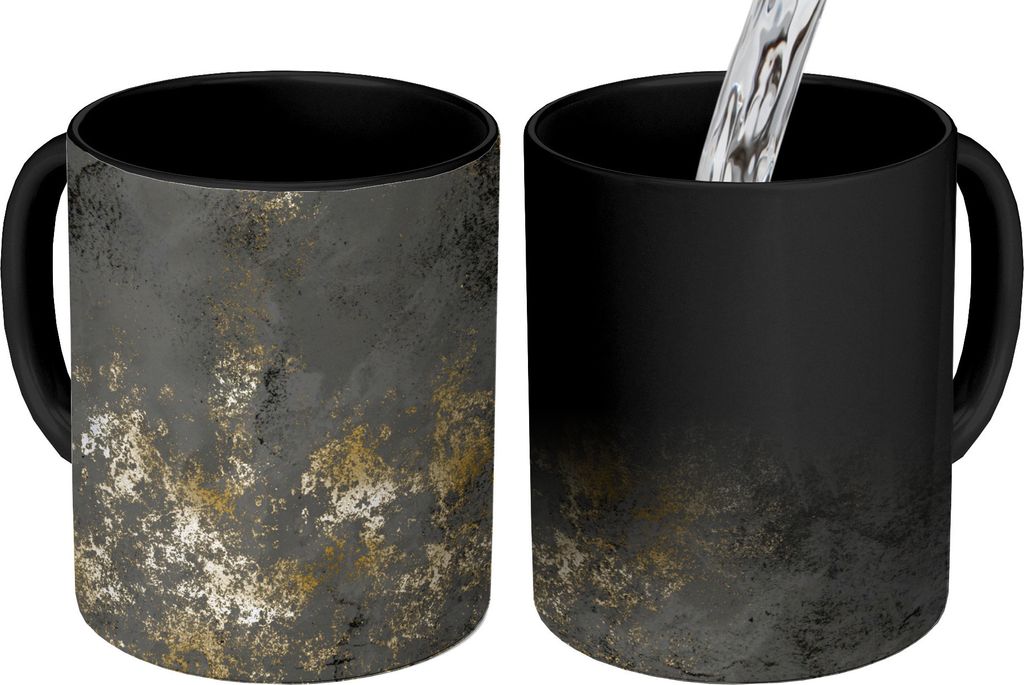 MuchoWow Zauber Tasse Zaubertasse Magic Gold - Luxus - Schwarz 350 ml Farbwechsel Becher Geschenk Geschenkidee - Magic-Tasse - Fototasse - Kerami...