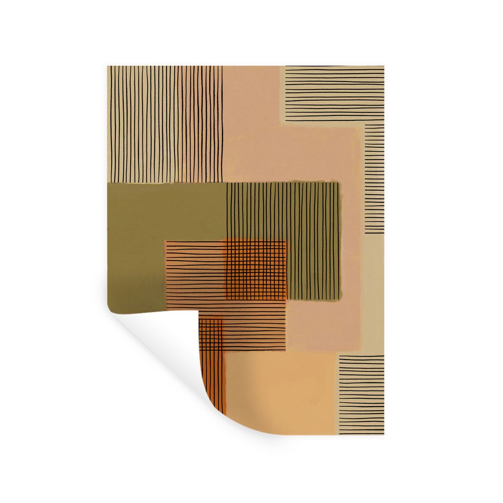 MuchoWow Wandtattoo Wandsticker Wandaufkleber Abstrakt - Linien - Würfel - Patchwork 60x80 cm Selbstklebend und Repositionierbar - Repositionier...