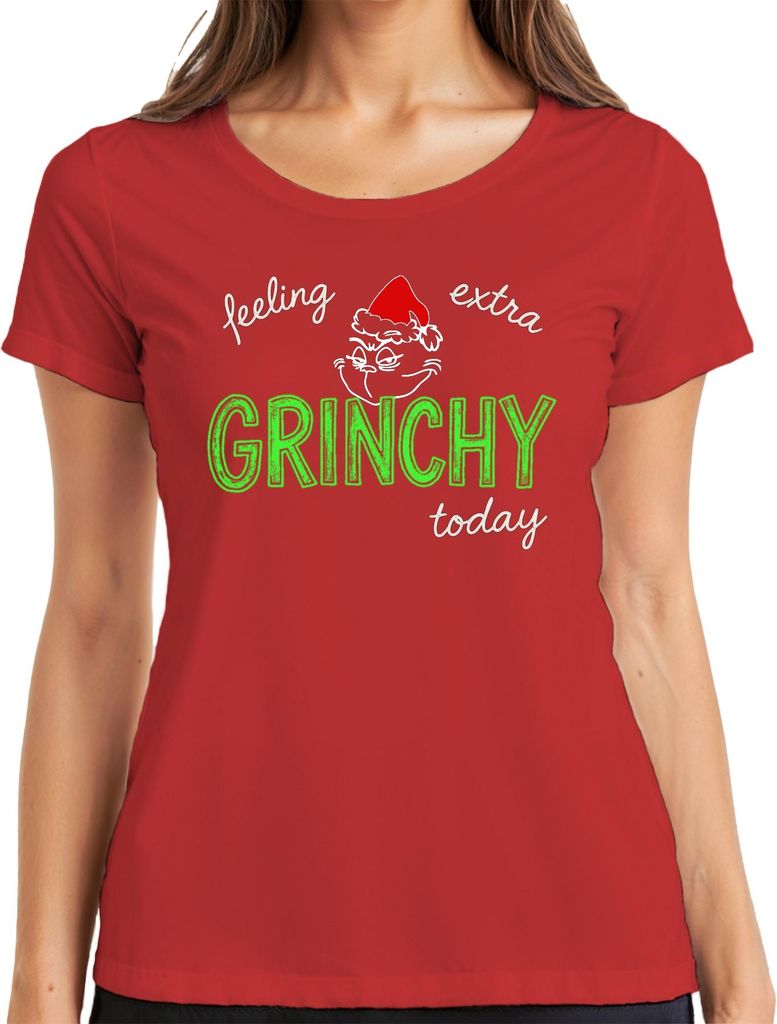 feeling extra GRINCHY today Weihnachten Grinch lustig sarkastisch Damen T-Shirt, Rot, XXL