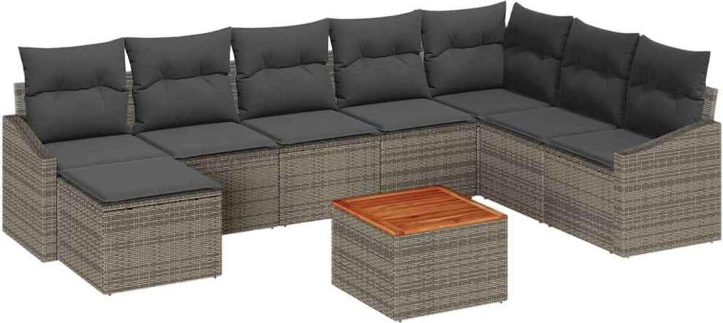 Gartensofa-set mit Speicher 9 pcs Grau Poly-Rattan
