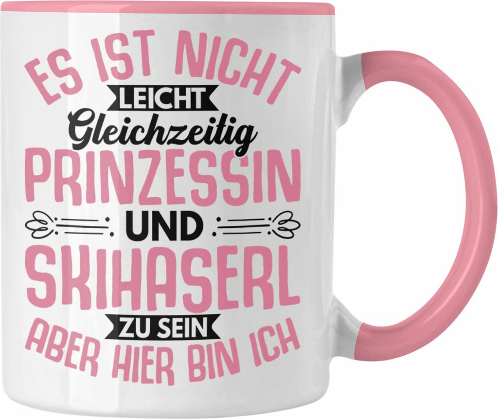 Trendation - Ski Damen Tasse Geschenk Skihaserl Geschenkidee Spruch Skihase Apreski Geschenkidee Frauen (Rosa)