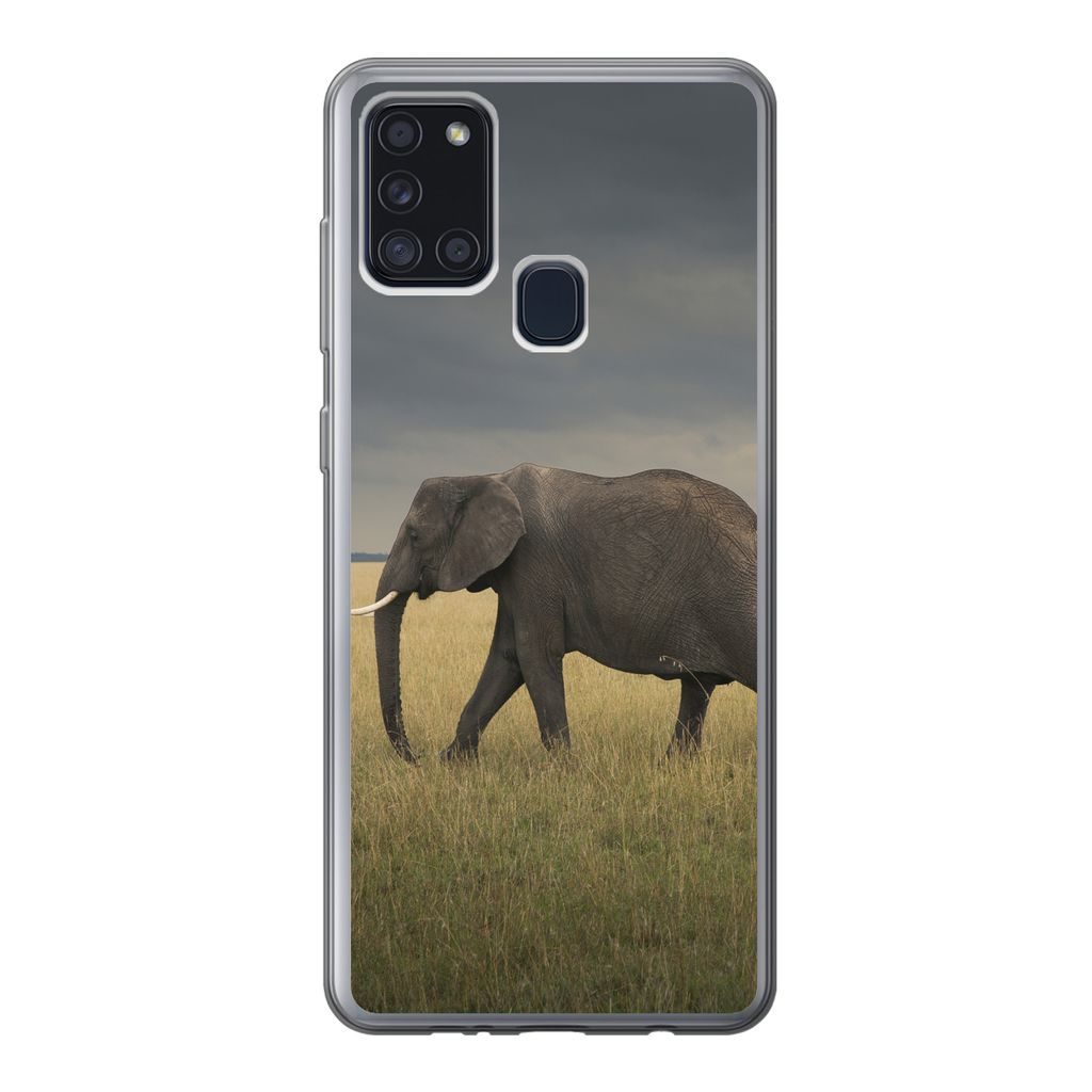 MuchoWow Handyhülle Schutzhülle Hülle für Samsung Galaxy A21s Elefant - Savanne - Tiere - Natur Silikon Softcase Handy Hülle - Hartschale