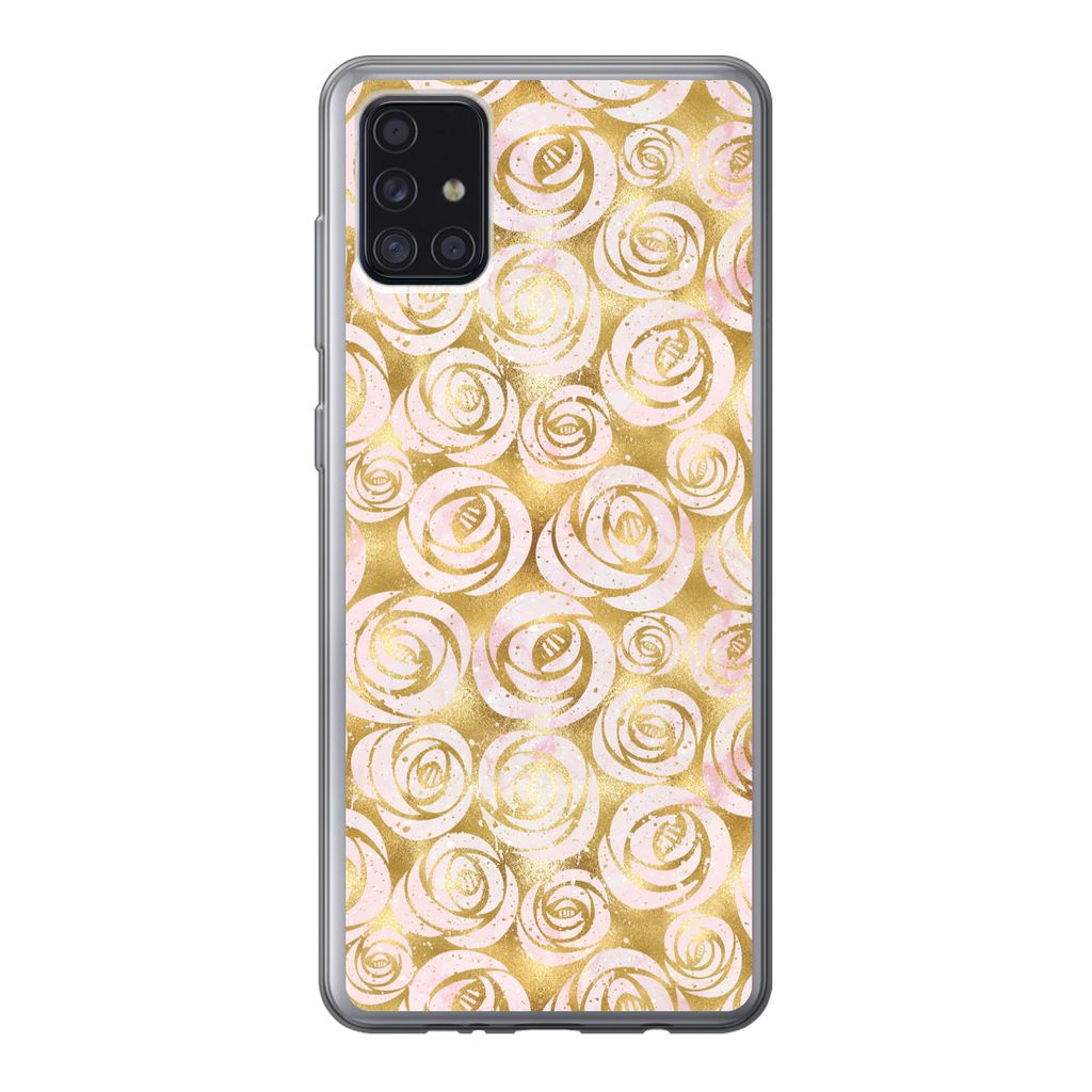 MuchoWow Handyhülle Schutzhülle Hülle für Samsung Galaxy A52 5G Marmor - Gold - Rosen - Muster Silikon Softcase Handy Hülle - Umschlag