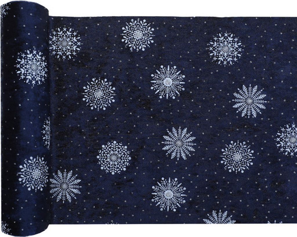 Tischläufer Samt blau mit Schneeflocken