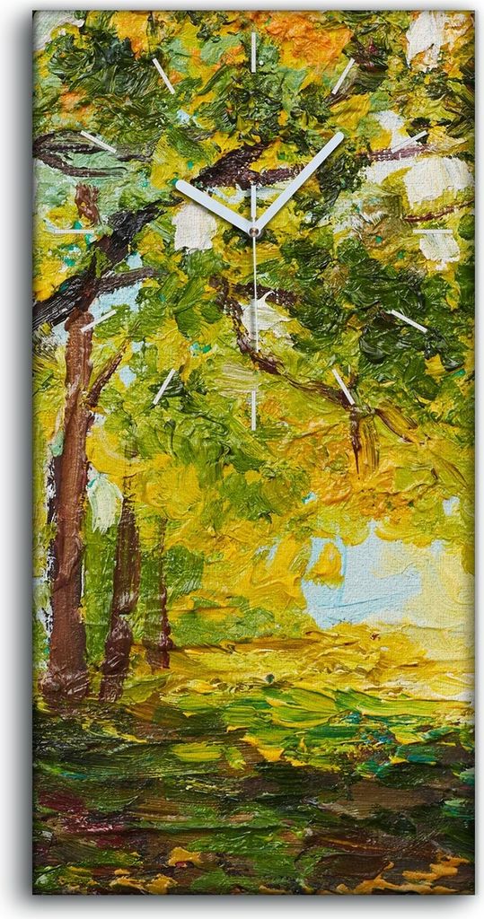 Wanduhr Bürouhr Leinwand Bild Geräuschlos Kunstdruck 30x60 Bäume Wald grün - weiße Hände
