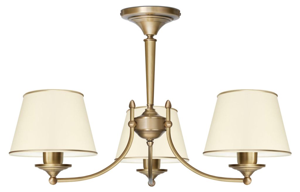 Kronleuchter Messing Goldpatina Stoffschirm Ecru abwaschbar Ø70x41cm 3xE27 180W Esszimmer Wohnzimmer klassisch elegant höhenverstellbar Decke