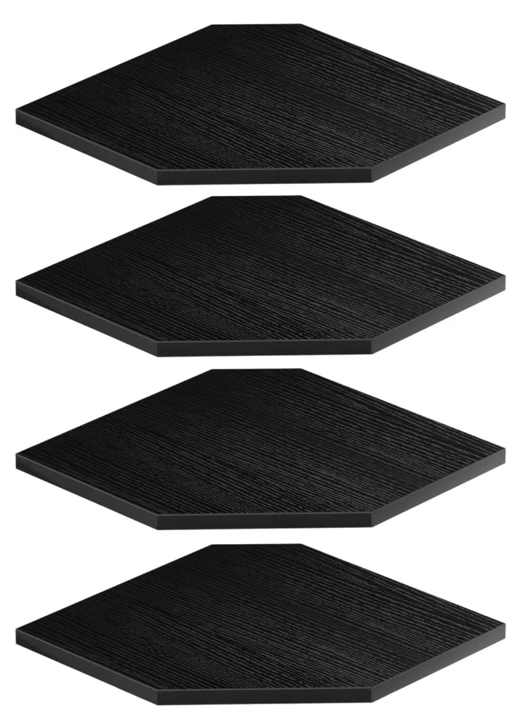 Meuble de rangement d'angle mural noir 4 étagères pour salon et bureau 30cm