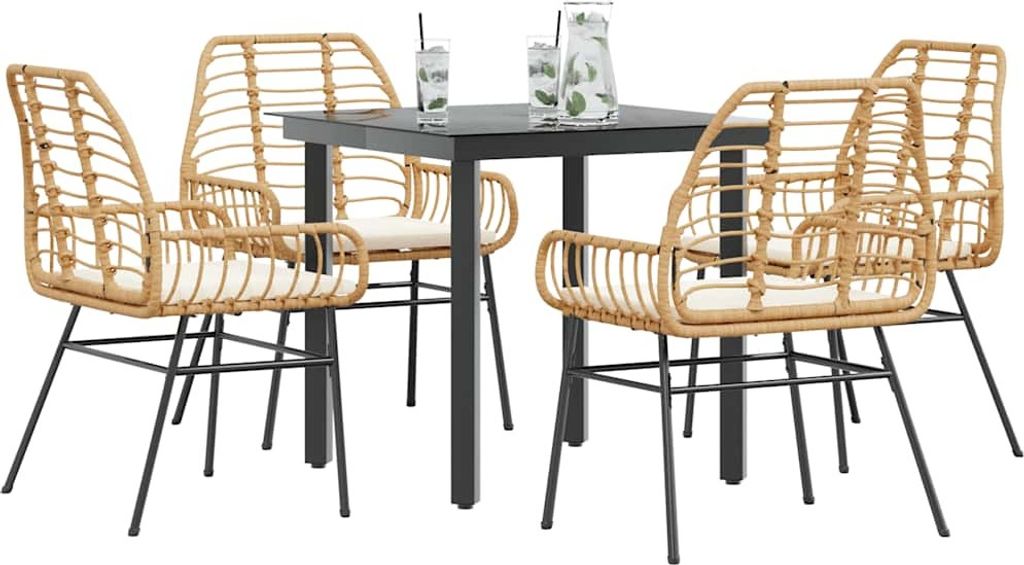 Schlichtes Gartenmöbel Set Balkonmöbel-Set 5-tlg. Garten-Essgruppe mit Kissen Braun Poly Rattan Glas - Gartenmöbelgarnituren DE5167385 3parcel