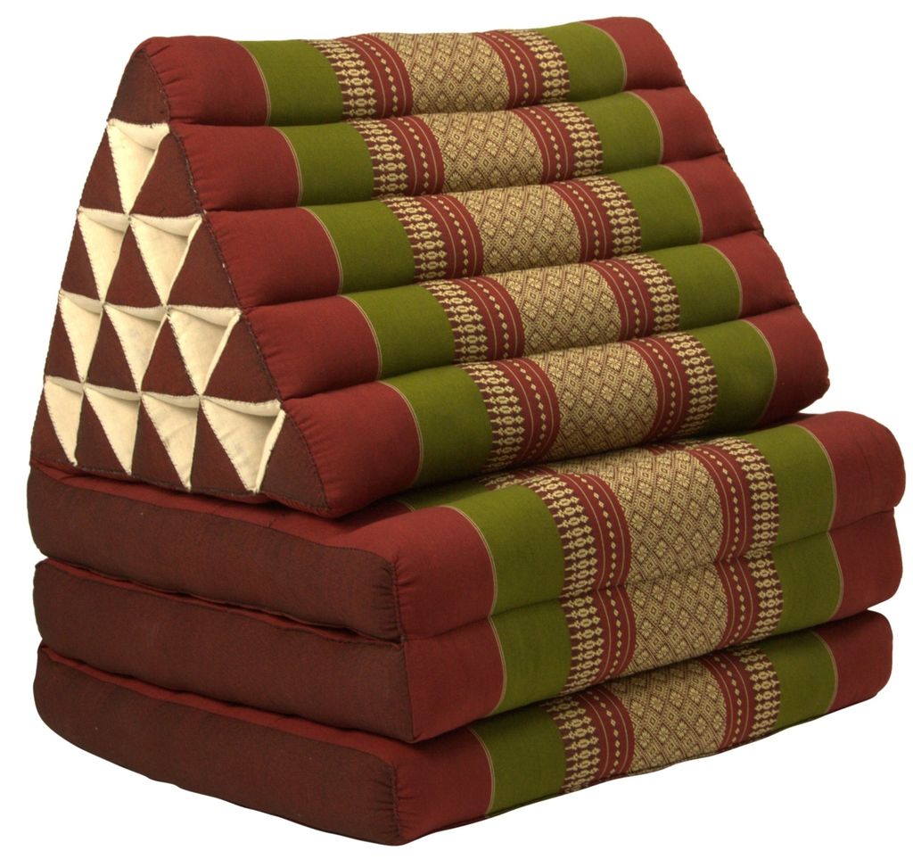 Fine Asianliving Thaikissen Dreieckskissen 3 Auflagen Kapokfüllung XL 54x180x6cm Burgundergrün Thai Kissen Meditation Matte Matratze Kapok 301-J09