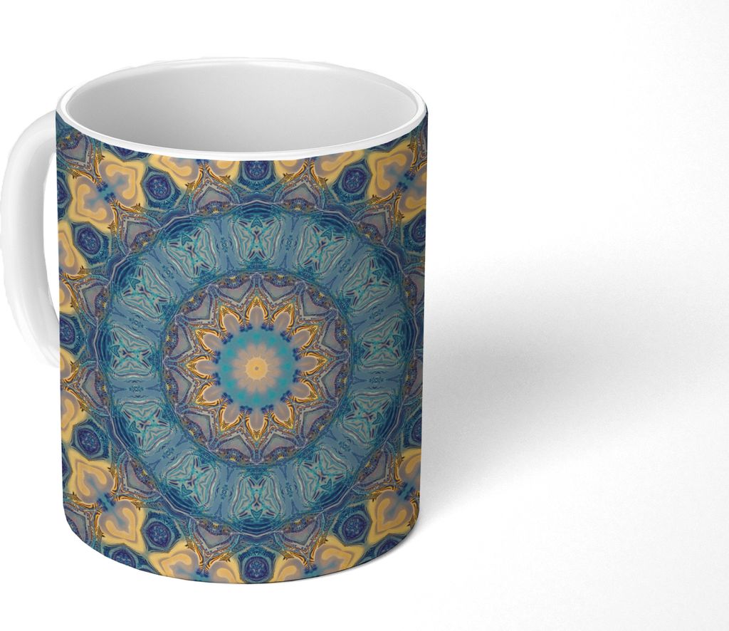 MuchoWow Tasse Kaffeetasse Kaffeebecher 350 ml Kreis - Blau - Mandala Teetasse - Fototasse - Becher - Keramikbecher - Teebecher - Kaffeetasse - B...