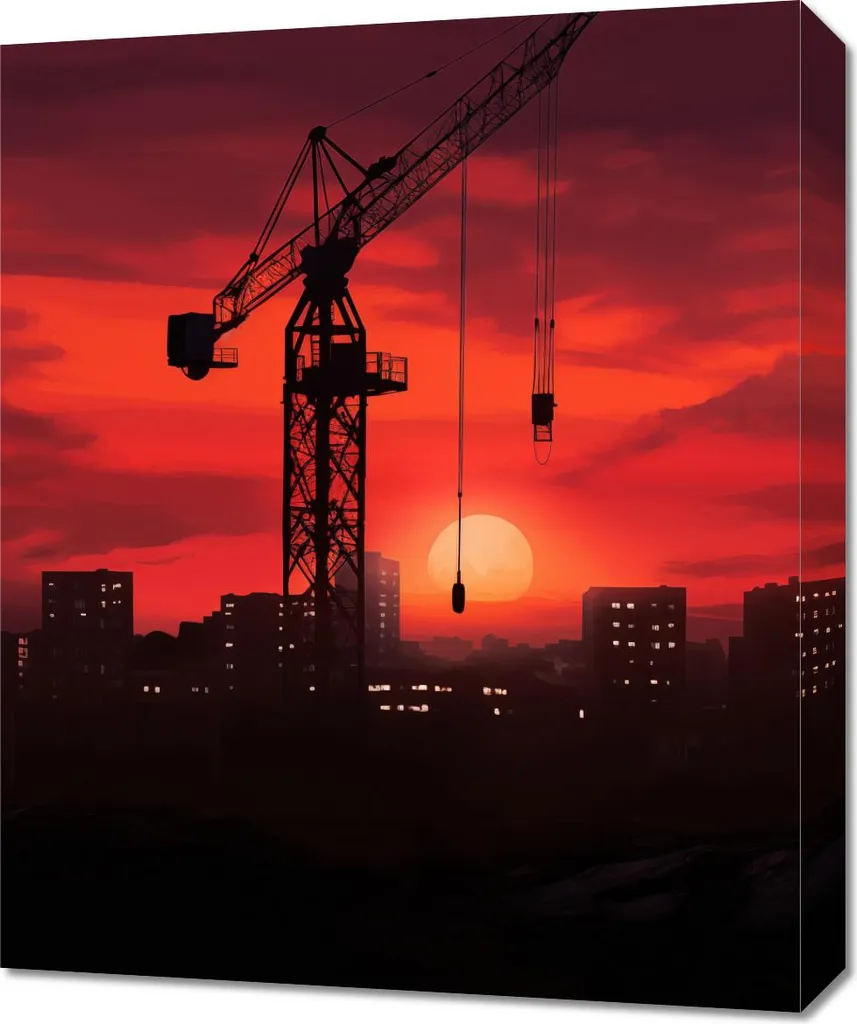 Quadro 50x60 cm Tramonto sul Cantiere | Stampa su Tela Moderna per Ufficio