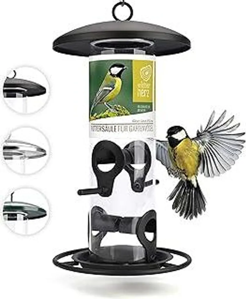 Silo Mangime Uccelli wildtier herz 26cm - Metallo Nero Antiruggine