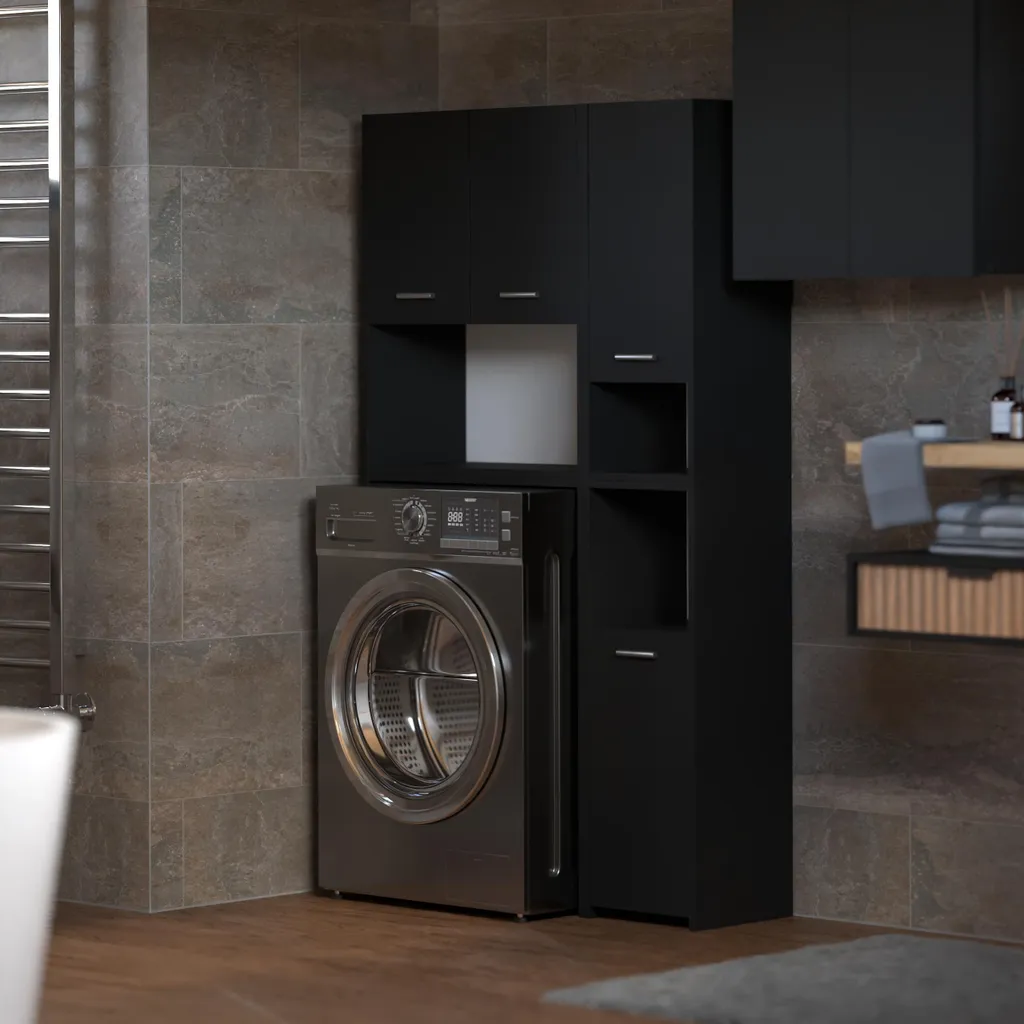Optimisation rangement buanderie : Meuble machine à laver noir mat 94cm