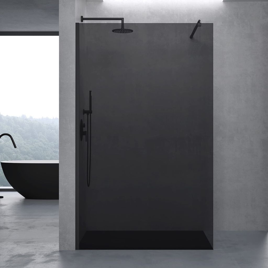 doporro Luxus Duschwand für Dusche Duschabtrennung 140x200cm Schwarz Walk-In Dusche 8mm ESG-Sicherheitsglas vollgrau inkl. Nanobeschichtung Bremen...