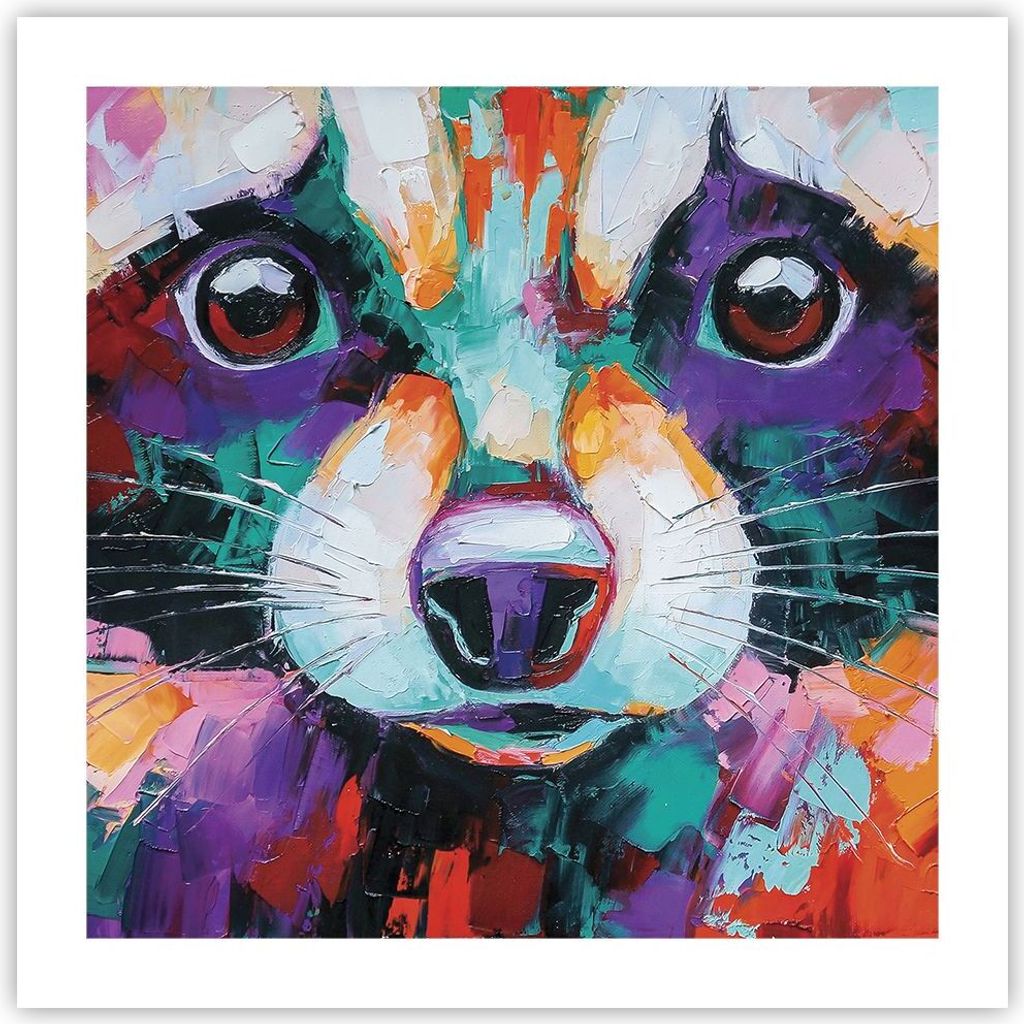 Poster - Poster ohne Rahmen - Waschbär Bunt Öl - 50x50 cm - Wand Bild - Wanddeko - Wandbilder - Kunstposter - Wandposter - Bilder - Kunstdruck - ...
