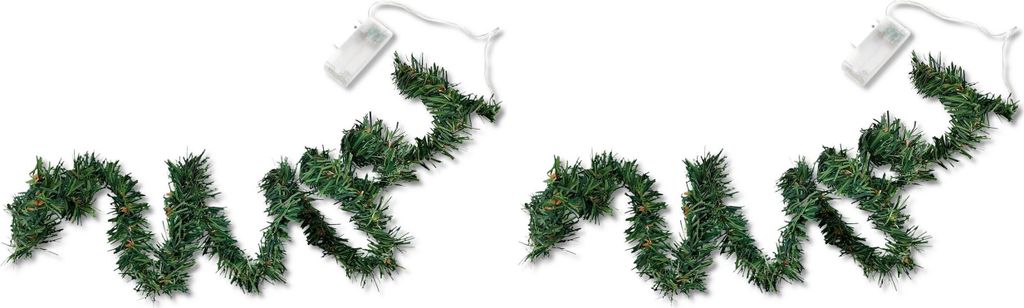 20 LED Lichterkette Tannen-Girlande grün 200cm 2 Stück batteriebetrieben Timer Lichtergirlande Deko Leuchtdraht Winter Weihnachten