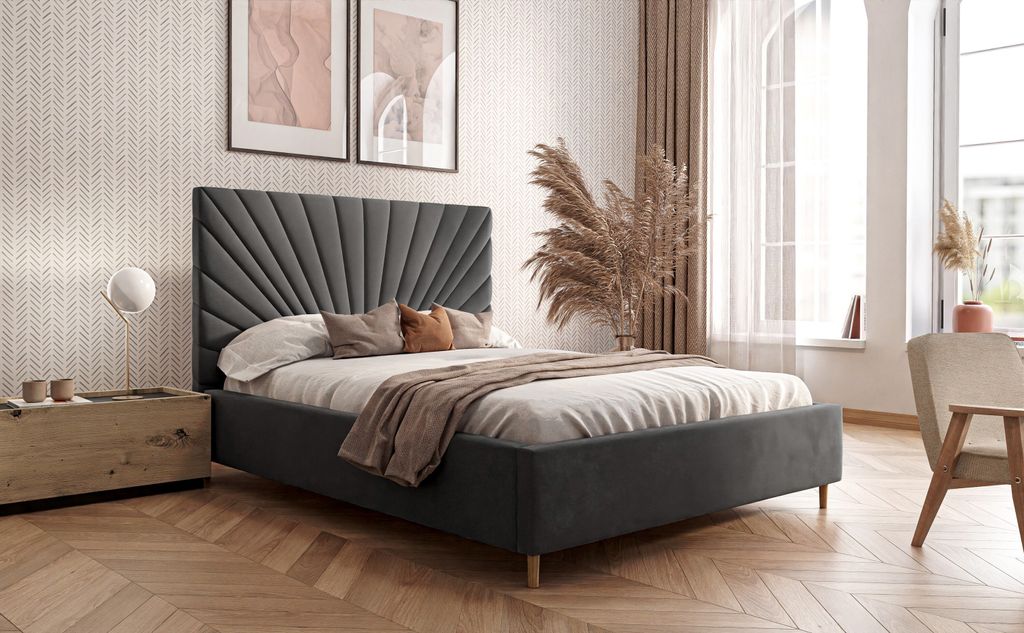 Polsterbett SUNNY mit Bettkasten 140x200 cm, Beine: Buche Jasmine 96