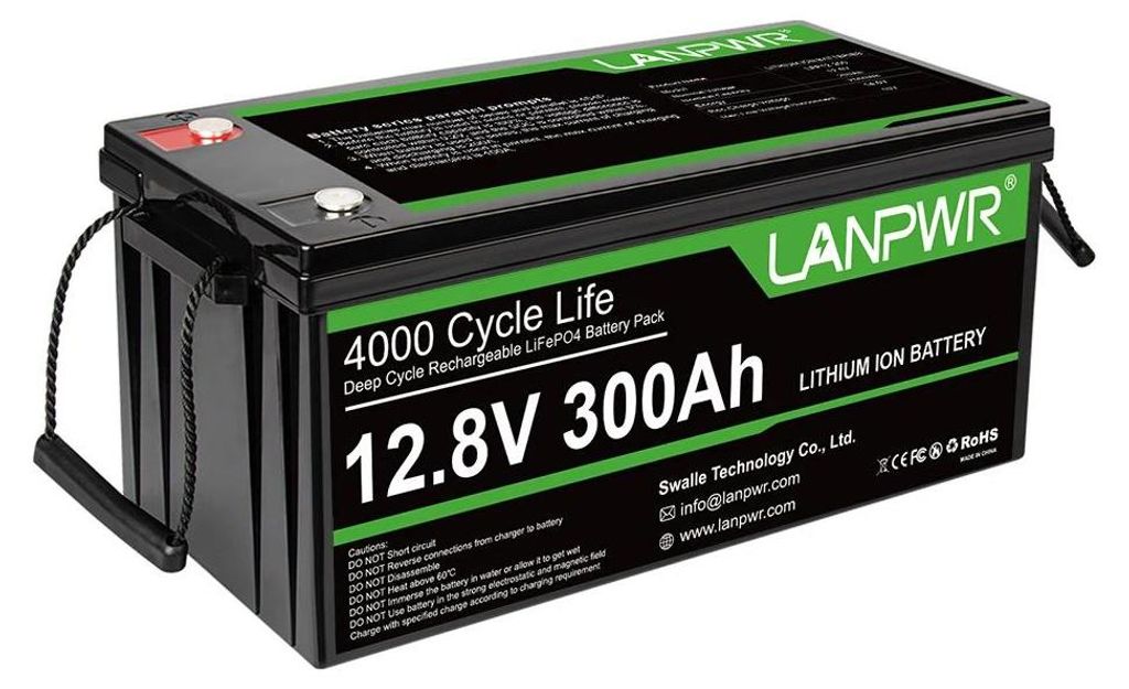 LiFePO4 Batterie 12V 300Ah - Deep Cycle Versorgungsbatterie - Bluetooth Überwachung - BMS Schutz - Für Wohnmobil, Boot und Offgrid Solaranlage
