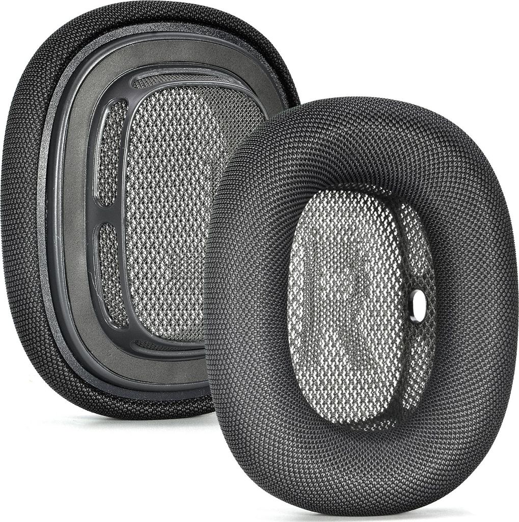 A close-up view of two ear pads for headphones.