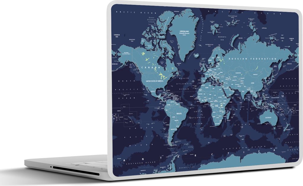 MuchoWow Laptop Aufkleber Sticker Cover Weltkarte - Abstrakt - Blau 31x22.5 cm - Laptop-Deko
