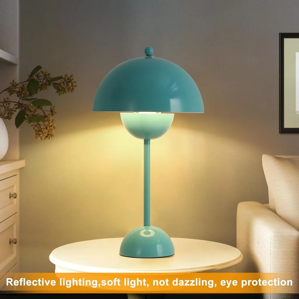 Lampe de table champignon bleu turquoise métal E27 - Design céleste 34cm - 5