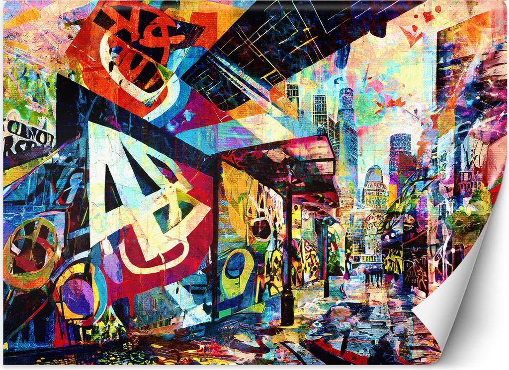 Vlies fototapete Farbenfrohe Stadt 450x315 cm Feeby Lila inkl. Kleber einfache Montage