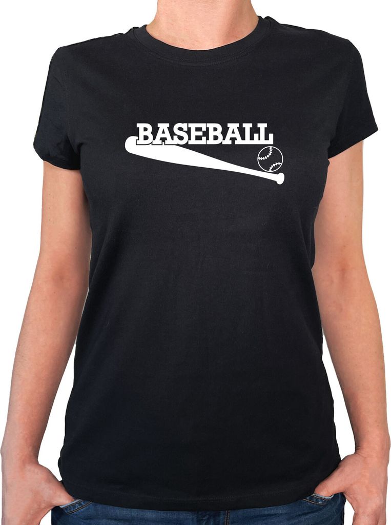 Huuraa Damen T-Shirt Baseball Baseballschläger XS Black Bio Baumwolle Fairtrade Damenshirt Geschenkidee