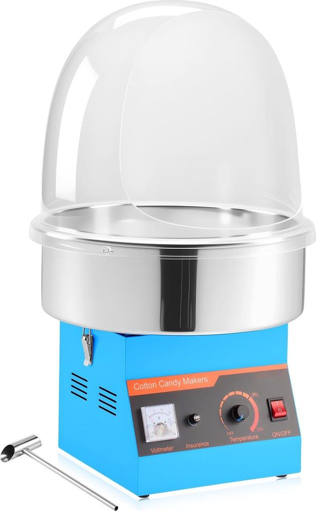 Zuckerwattemaschine - Elektrischer Zuckerwattenmacher 1000 W - Mit Abdeckung - Edelstahlschüssel - Inklusive Zuckerlöffel - Für Karneval, Feste ...