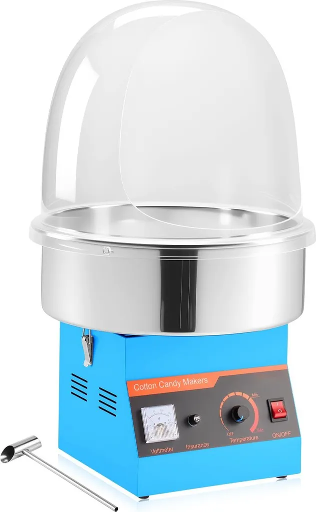 Appareil à barbe à papa avec bac inox 52cm et dôme de protection bleu