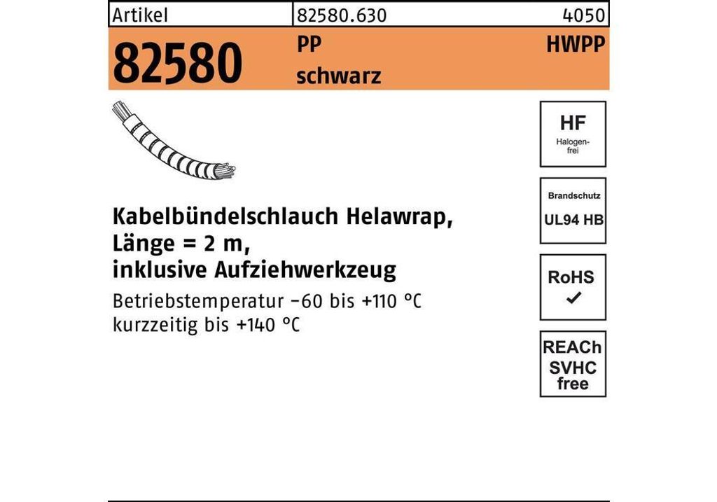 Kabelbndelschlauch R 82580 Helawrap 16 Polypropylen schwarz