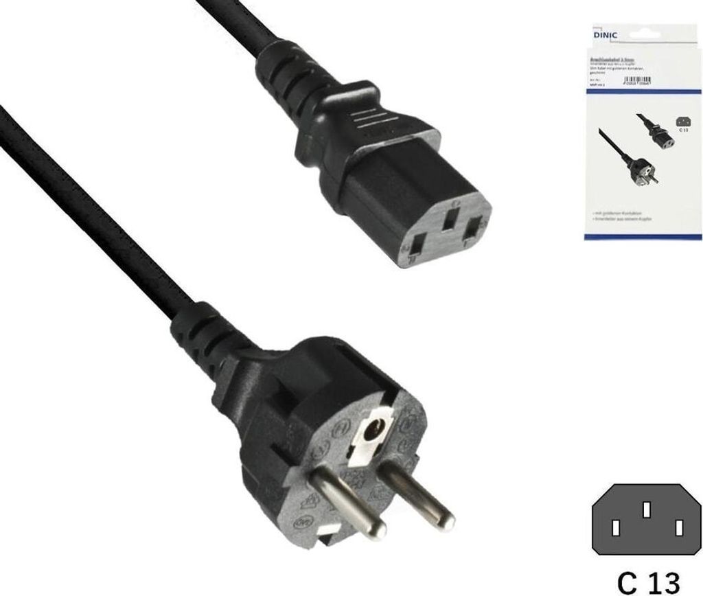 DINIC Netzkabel Europa CEE 7/7 gerade auf C13, 0,75mm², CEE 7/7/IEC 60320-C13, VDE, schwarz, Länge 1,00m