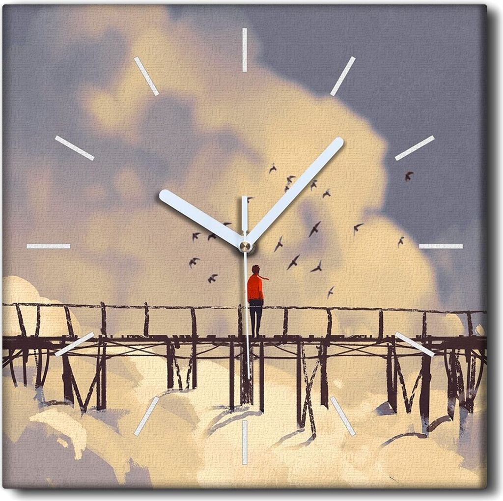 Coloray Uhr auf Leinwand 30x30 cm Wand Uhr Dekoration Wohnzimmer Segeltuch weiße Zeiger -Mann Brückenhimmel
