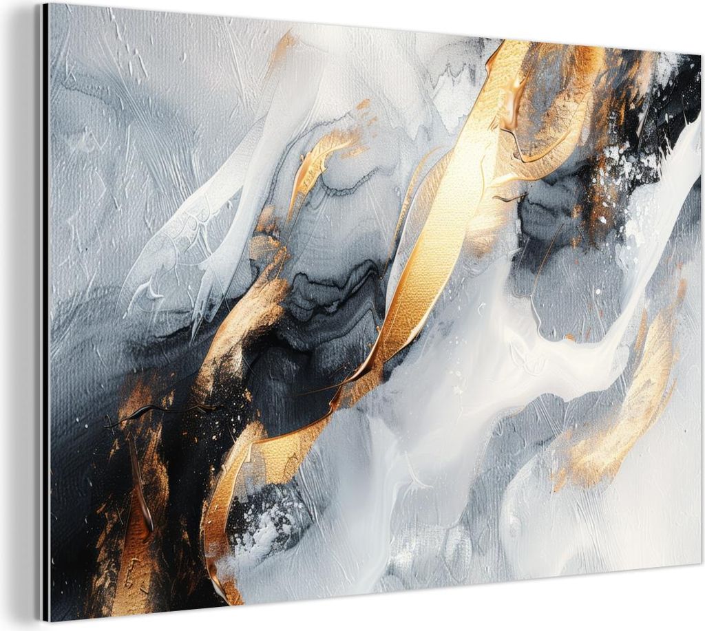 MuchoWow Wanddekoration Metall Metallbild Wandkunst 90x60 cm Abstrakt - Gold - Farbe - Ästhetik - Kunst MuchoWow Aluminium Gemälde - Wandbilder