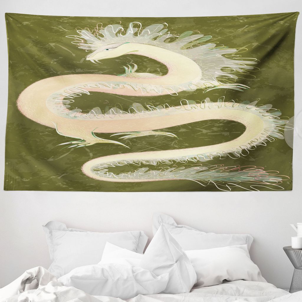 ABAKUHAUS Grün Wandteppich, Chinese Dragon Eastern aus Weiches Mikrofaser Stoff Waschbar ohne Verblassen Digitaldruck, 230 x 140 cm, Gelb und Grün