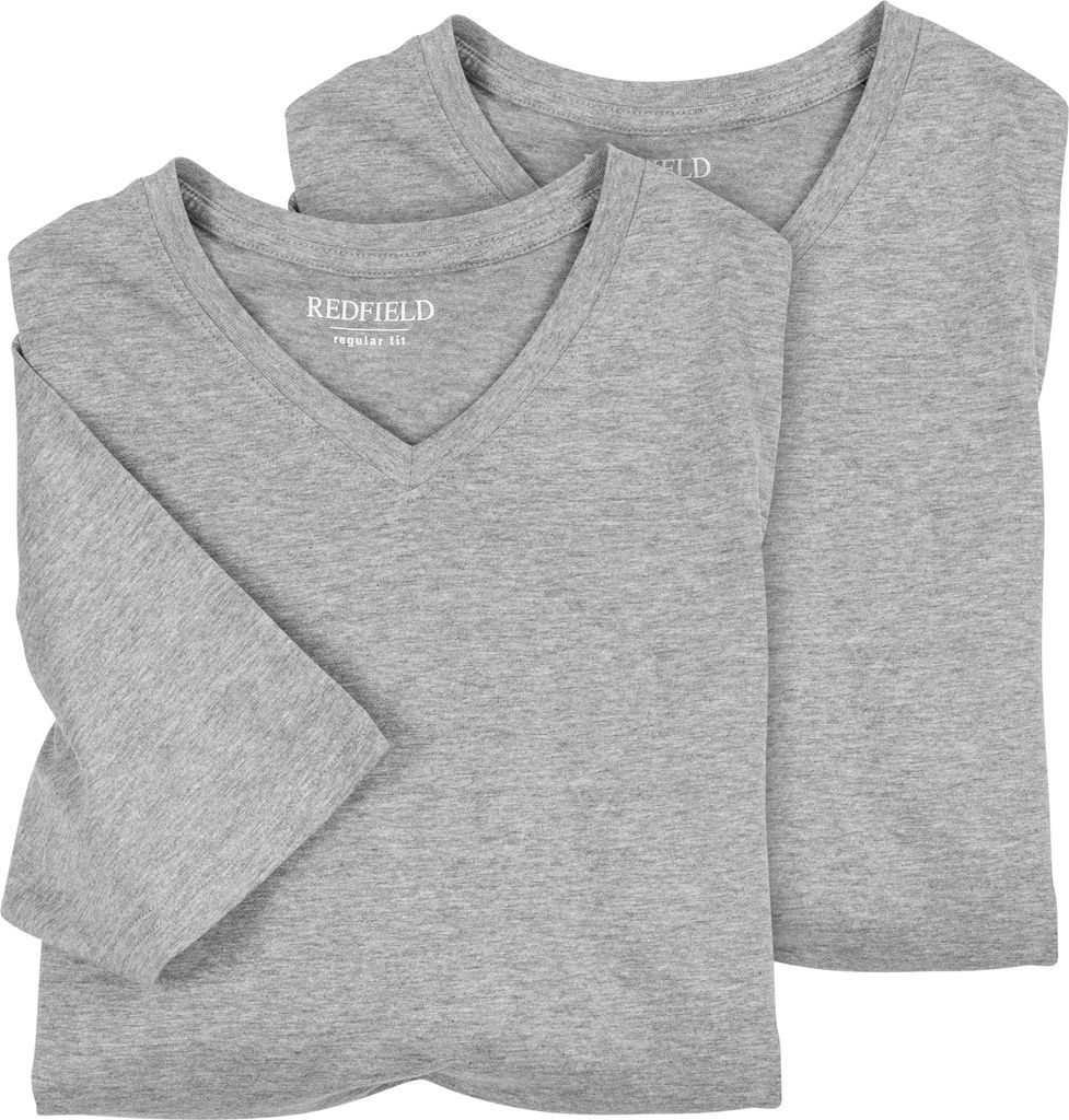 Redfield 2er-Pack XXL T-Shirts grau melange V-Neck, Größe:7XL