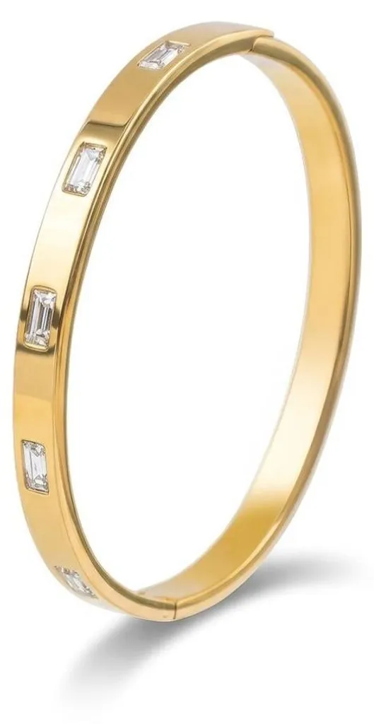 Bracelet jonc rigide pour femme doré et serti de cristaux transparents