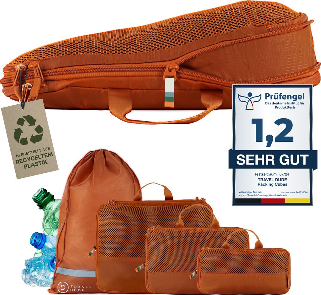 TRAVEL DUDE Packwürfel Set mit Kompression aus recycelten Produktbild 