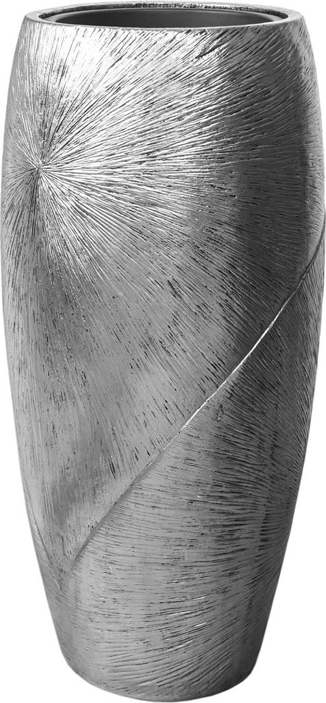 VIVANNO Bodenvase Fiberglas ROYAL Rund, Silber mit Muster - 33x73 cm