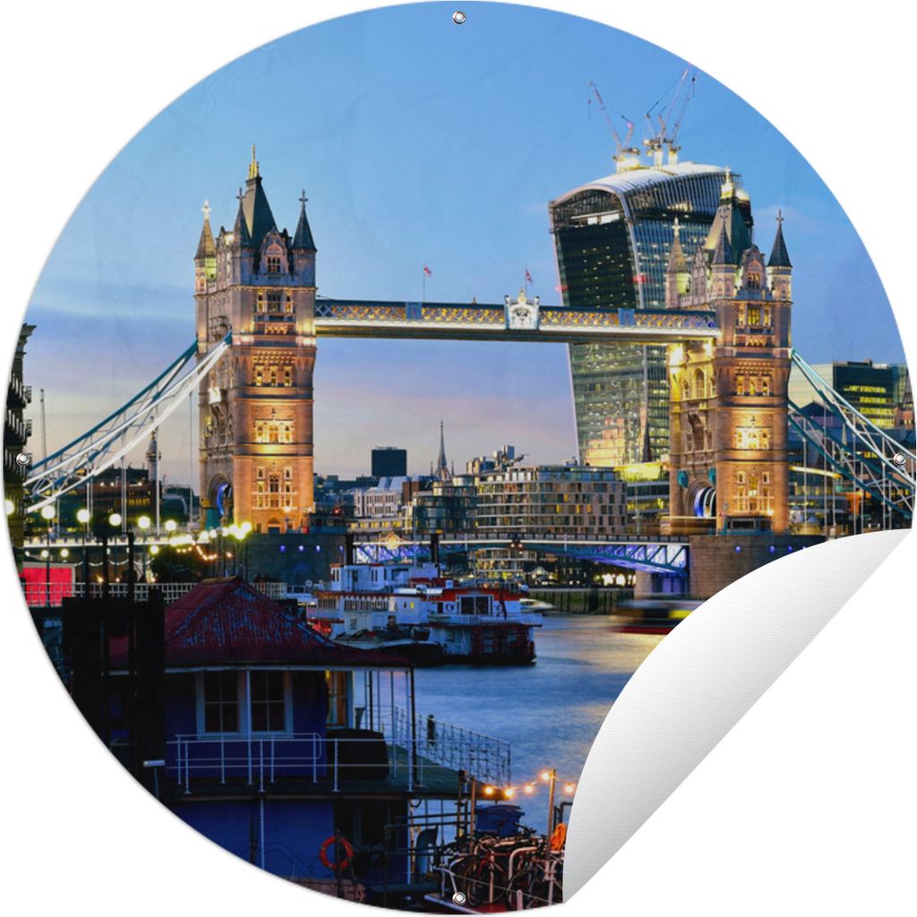 MuchoWow Gartenposter Outdoor-Poster Rund Die beleuchtete Tower Bridge in London Ø 90 cm Gartendeko Rundes Poster draußen