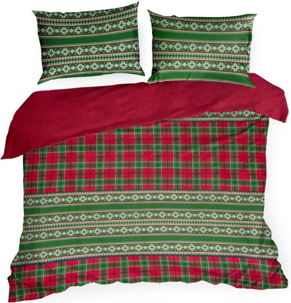 Eurofirany Biancheria da Letto Natalizia 160x200 Rosso Verde Cotone Scozzese