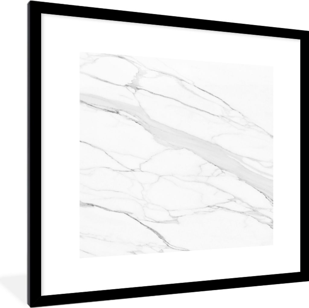 MuchoWow Gerahmtes Poster Marmor - Weiß - Linie - Muster - Luxus - Marmoroptik 40x40 cm - Poster mit Schwarzem Bilderrahmen Wandposter Rahmen Fo...